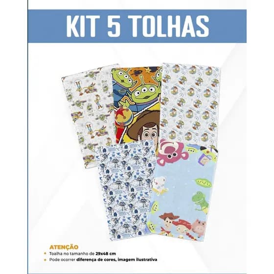 Kit 5 Toalhas de Mão Toalhinha Escolar Toy Story