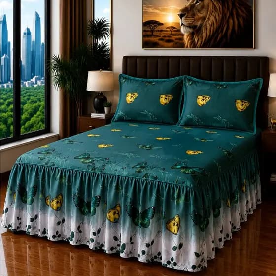 Kit Colcha Super King 3D 3,00m x 3,00m com Babado Luxo Premium Toque de Algodão Aveludado