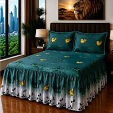 Kit Colcha Super King 3D 3,00m x 3,00m com Babado Luxo Premium Toque de Algodão Aveludado