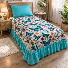 Kit Colcha Solteiro Com Babado Yasmin 3D Suede 2,00m x 2,60m 800 Fios + 1 Porta Travesseiro | *Oferta*