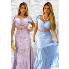 CONJUNTO FEMININO SAIA longa E CROPED REGULÁVEL  ELEGANTE com lastex
