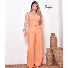 LOOK FEMININO CALÇA PANTALONA E CROPPED COM ELASTICO
