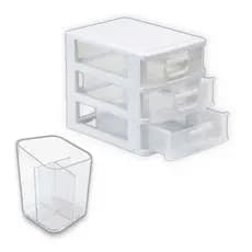 Organizador Multiuso Com 3 Gavetas De Mesa Porta Lápis E Treco Design Incolor Escritório Consultório