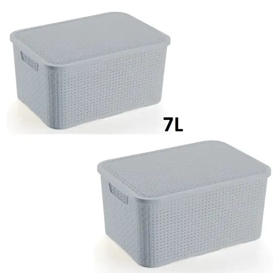 Kit 2 Caixas 7 Litros Organizador Plastico Rattan Multiuso