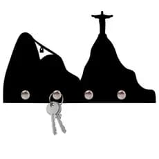 Porta Chaves Cidade do Rio de Janeiro Cristo Redentor em Mdf Vazado de 3mm Preto Fosco