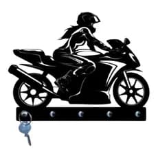 Porta Chaves Motocicleta Mulher Motoqueira Ou Casal Motoqueiro em Mdf Vazado de 3mm Preto Fosco