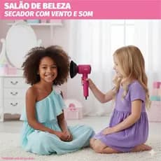 Salão Beleza Infantil Completo Secador Sai Vento Penteadeira Menina Acessórios Espelho Bobs Escova