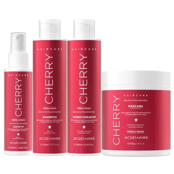 Kit Jacques Janine Hair Care Cherry Cereja Shampoo 230ml Condicionador 200ml Máscara 400g Spray 120ml