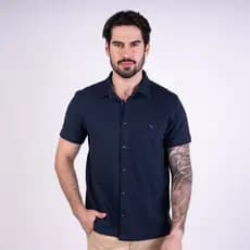 Camisa Acostamento Texture Marinho Manga Curta