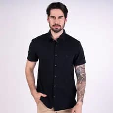 Camisa Acostamento Texture Preto Manga Curta