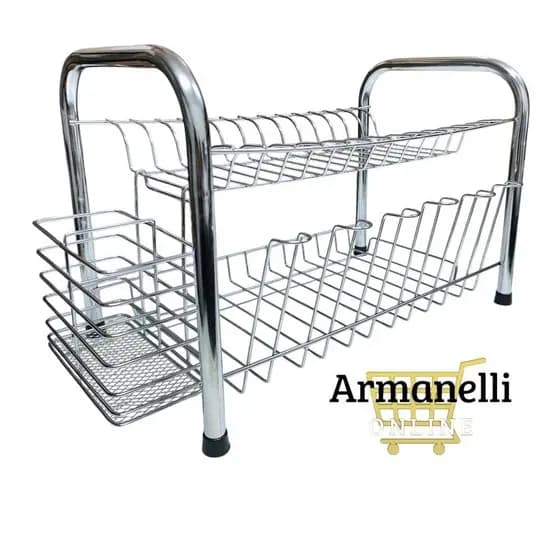 Escorredor Duplo de Pratos Louças e Talheres Gourmet Forte Cromado/Preto em Aço Metal
