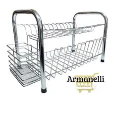 Escorredor Duplo de Pratos Louças e Talheres Gourmet Forte Cromado/Preto em Aço Metal