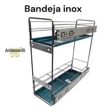 Porta Temperos Duplo Largo com Corrediça Deslizante 17x44x45cm – Suporte p/ Latas e Óleo Inox