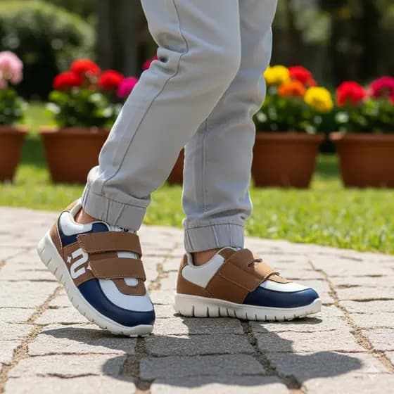 Tênis Novopé Infantil Menino Velcro Calce Fácil Azul Marinho Marrom Confortável