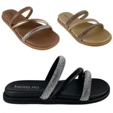 Chinelo Beira Rio Feminino Conforto Slide Tiras Brilho Strass Original Moda
