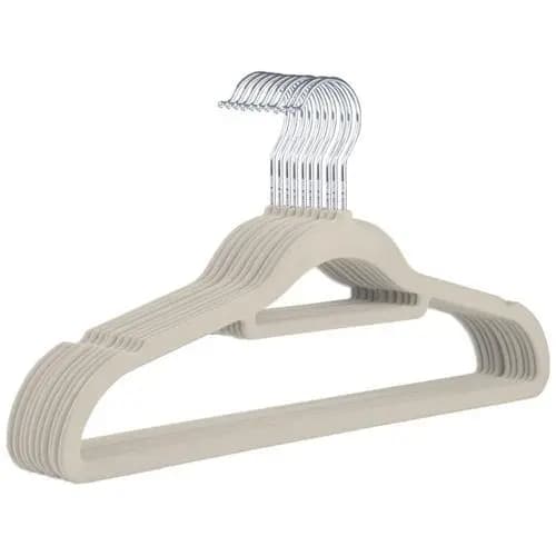 Kit 10 Unidades Cabide Ultrafino Antideslizante Veludo Bege Organizador Roupas