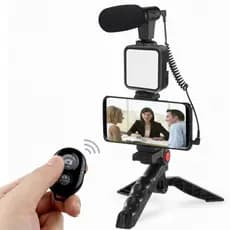 Kit Tripé Estabilizador de Mão kit vlog 5 em 1 gimbal Microfone Celular Gravação De Vídeo