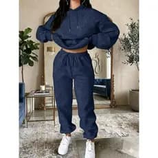 Conjunto Feminino Moletom Grosso Calça Jogger Casaco Canguru Liso Confortável Premium Frio