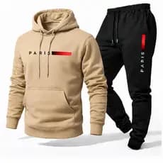 Conjunto Moletom Paris Estampado Unissex Capuz Casual Bolsos Calça Jogger Moda Premium