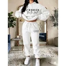Conjunto Feminino Stronger  Moletom Liso Com Capuz Calça Jogger Flanelada Casual Premium Quentinho Inverno