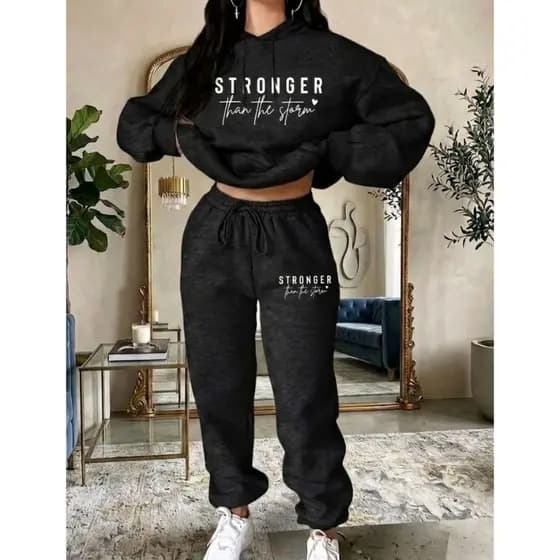 Conjunto Feminino Stronger  Moletom Premium Casual Calça Jogger Quente Canguru Bolso Frio 2026 Elegante