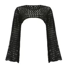 Mulheres Y2k Crochet Knit Oco Out Top Colheita Manga Longa Flared Shrug Sweater Malha Cover Ups Cardigan Streetwear Pullover Mulheres