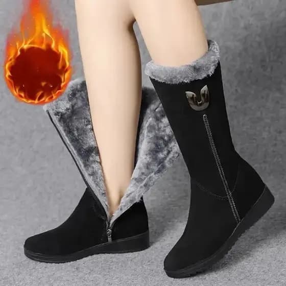 Botas Femininas Novas 2026, Botas de Cano Médio da Moda, Botas de Neve Quentes e Peludas, Botas de Plataforma com Salto