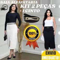 Kit 2 Saia Feminino Alfaiataria ACOMPANHA CINTO
