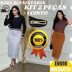 Kit 2 Saia Feminino Alfaiataria ACOMPANHA CINTO