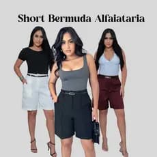 Short Bermudas Cor Cinza Feminina Alfaiataria Social P Ao GG