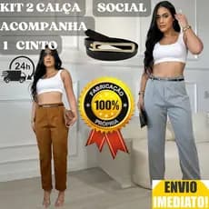 Kit 2 Calça Feminino Alfaiataria Com Cinto