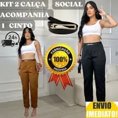 Kit 2 Calça Feminina Alfaiataria Com Cinto