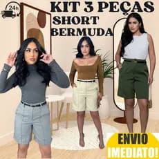 Kit 3 Short Bermuda Alfaiataria Feminino