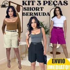 Kit 3 Short Bermuda Alfaiataria Feminino