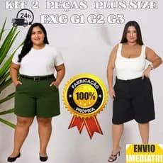 Kit 2 Bermuda Feminino Plus Size Alfaiataria