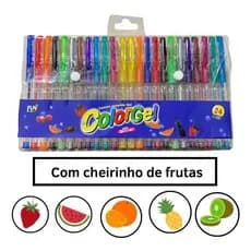Canetas Gel Cheirinho de Frutas Coloridas Perfumadas Glitter Neon Tons Pastel Kit com 6/8/10/12/24