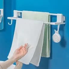Porta Toalha DUPLA CAMADA COM GANCHOS Para Banheiro/Cozinha Sem Furo Com Suporte De Adesivos Multiuso
