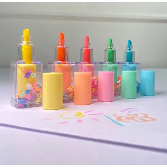 KIT 5 Cores marca texto divertidos modelo esmalte tons pastéis/fluorescência/material escolar/mini marca texto/lembrancinha