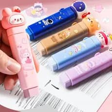 Caneta Borracha Retrátil com 2 Refíl Deslizante (Coelho Rosa/Astronauta/Urso Marrom/Pato Amarelo/Menina com Óculos)