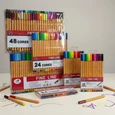 Kit 6/12/24/36/48 Canetas Fine Line Ponta Fina 0.4 mm 1ª Linha