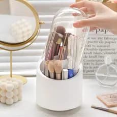 Organizador Rotação 360º De Mesa Cosmético Maquiagem Pincel Porta Escova Com Tampa Transparente