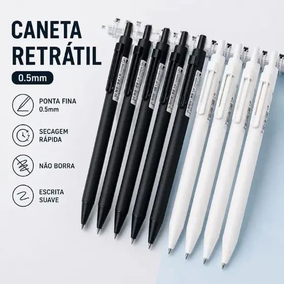 Caneta Retrátil 0,5mm Tinta Preta Secagem Rápida Escrita Suave Para Escola Escritório Estudos