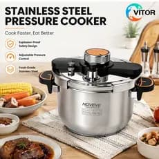 Panela de Pressão Aço Inox 4-10L – Fundo Triplo, SecureLock, Indução e Gás – Fechamento Externo