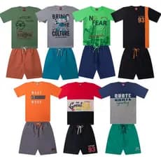 Kit Sortido 8 Peças Conjuntos 4 Camisetas Manga Curta + 4 Bermudas Menino Infantil