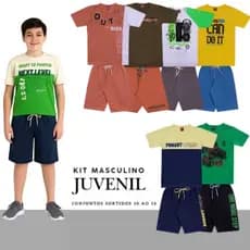 10 Peças de Roupa Menino Verão - Conjunto Juvenil Masculino - 5 Camisetas e 5 Bermudas