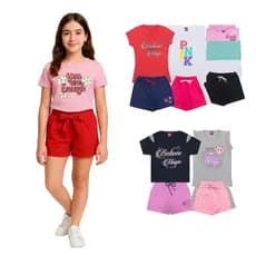 Kit Sortido 10 Peças Conjuntos 5 Blusas + 5 Shorts Menina Juvenil Verão