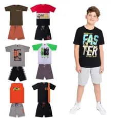 10 Peças de Roupa Menino Verão - Conjunto Juvenil Masculino - 5 Camisetas e 5 Bermudas.