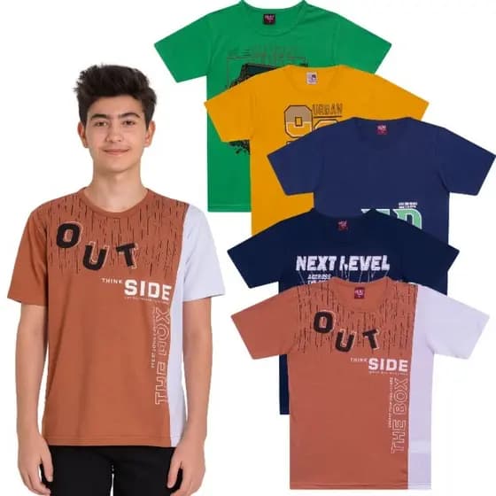 Kit 5 Camisetas Menino Juvenil - Roupa de Verão Menino Juvenil - Combo 5 Camisetas Menino