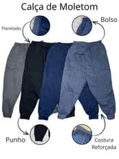 Calça de Moletom Infantil Menino Punho e Bolso Flanelada Calça Felpada Calça Flanelada Dalri