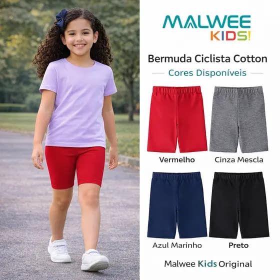 Bermuda Ciclista Malwee Roupa Infantil Menina Short Cotton Roupa Menina 1 ao 18